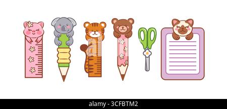Adorabili e affascinanti articoli di cancelleria con animali deliziosi, perfetti sia per i bambini che per gli appassionati Illustrazione Vettoriale
