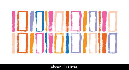 Cornici rettangolari colorate astratte disegnate a mano con motivo senza cuciture. Luminoso design a bordo rainbow doodle per bambini, scrapbooking e creatività Illustrazione Vettoriale