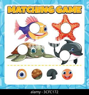 Gioco interattivo con creature marine e parti abbinate Illustrazione Vettoriale