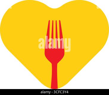 Cuore di cibo sano con l'icona della forchetta Illustrazione Vettoriale