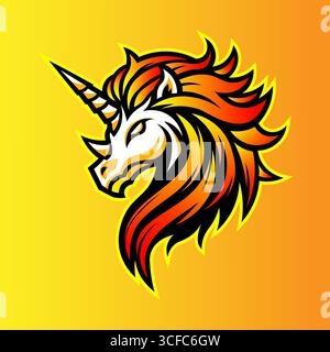 Fantasia unicorno logo grafica vettoriale. Maestoso cavallo mitico con corno, simboleggia magia, immaginazione, potenza ed eleganza per il design o il branding. Illustrazione Vettoriale