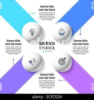 Modello infografico con icone e 4 opzioni o passaggi. Palle. Può essere utilizzato per layout del flusso di lavoro, diagrammi, banner, webdesign. Illustrazione vettoriale Illustrazione Vettoriale