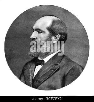 James A. Garfield, presidente degli Stati Uniti, 1881. "Al nobile esercito dei martiri - perché è stata la sua pubblica virtù e la sua ferma resistenza alla corruzione politica, che ha provocato espressamente l'omicidio del 2 luglio - James Abram Garfield è ora stato Unito; morendo lunedì sera, dopo undici settimane di sofferenza sopportate con forza vile, tra il dolore sincero, la venerata compassione, l'amore ammirato di molti milioni, sia dei suoi concittadini nella grande Repubblica inglese d'America, sia della nostra benemerita nazione inglese nel Regno Unito, anzi, di tutti i nat civilizzati Foto Stock