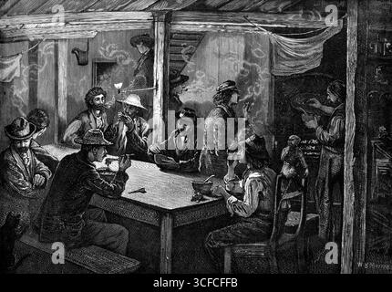 Smerigliatrici d'organo italiane, Saffron-Hill, 1881. "La condizione di un gran numero di poveri stranieri, uomini e ragazzi, soprattutto da Parma e dai villaggi vicini, che sono indotti da speculativi ristoratori della Street-Music londinese a venire in questo paese, è stata ripetutamente discussa. Troppo spesso sono tenuti in una misera schiavitù per presunti anticipi di denaro a causa dei loro salari, o per il costo del loro miserabile cibo, alloggio e vestiti, approfittando di essere sottratti fraudolentemente alla loro ignoranza della nostra lingua e del modo di vivere londinese. La nostra illustrazione mostra la scena in un gattino squallido Foto Stock