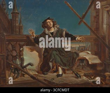 Nicolaus Copernico. Schizzo del dipinto "Astronomer Copernicus, or Conversation with God", 1871. Ulteriori informazioni: È uno schizzo per il dipinto "Astronomer Copernicus, or Conversations with God" (1873), la composizione più simile alla versione finale. L'idea di creare il dipinto era legata alla celebrazione del 400° anniversario della nascita del grande astronomo. Il modello che posava per lo sketch era Henryk Levittoux-un medico, naturalista e amico della famiglia Matejko. Foto Stock