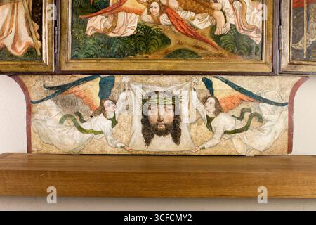 Velo di Santa Veronica detenuto da due Angeli, altare Retable dalla Chiesa di Moszczenica Nizna-predella, c1480. Foto Stock