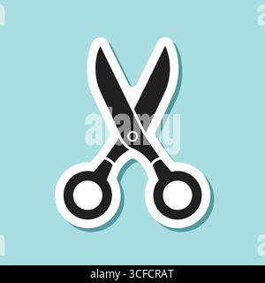 Icona dell'adesivo a forbice in stile piatto. Illustrazione vettoriale dell'attrezzatura per il taglio dei capelli su sfondo isolato. Il concetto di business dei parrucchieri. Illustrazione Vettoriale