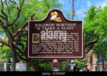 Solomon Northup '12 Years A Slave' cartello su Esplanade Avenue, New Orleans, Louisiana, USA Foto Stock