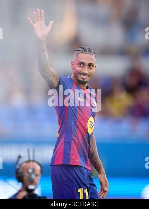 Raphinha del FC Barcelona durante il Joan Gamper Trophy match tra FC Barcelona e Como1907 all'Estadi Johan Cruyff il 10 agosto 2025 a Barcellona, Foto Stock