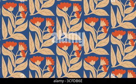 Fantasia hippie retrò senza cuciture con forme floreali ispirate a Matisse. Design decorativo in stile cartoni animati luminoso e piatto per tessuti, superfici e packagin Illustrazione Vettoriale