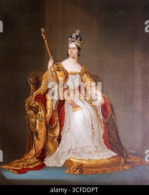 Regina Vittoria in abito da incoronazione 20 giugno 1837 molti cibi prendono il nome dalla Regina Vittoria, tra cui le prugne Vittoria e la spugna Victoria. Foto Stock