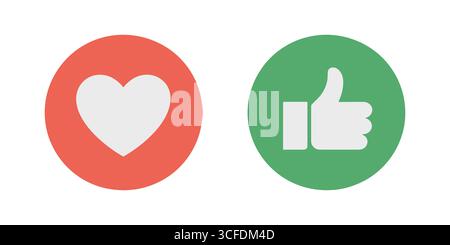 Icone di "mi piace" e "ama" sui social media con "cuore" e "pollice" Illustrazione Vettoriale