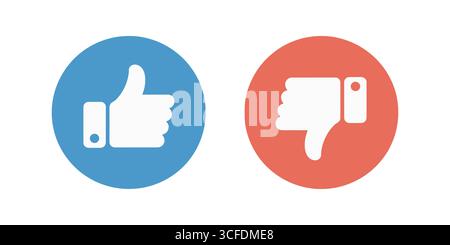 Mi piace e non mi piace le icone dei social media con i pollice su e i pollice giù Illustrazione Vettoriale