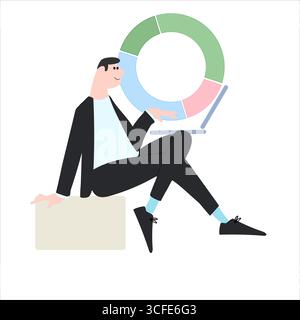 Lavorare sul concetto dei mercati finanziari. Processo di gestione del portafoglio. Illustrazione vettoriale in stile piatto Illustrazione Vettoriale