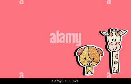 illustrazione cartoni animati giraffa e cucciolo. Stile disegnato a mano per bambini e design a tema per bambini Foto Stock