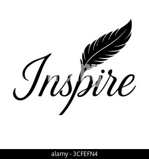 Design con logo INSPIRE, piume elegante e tipografia Illustrazione Vettoriale
