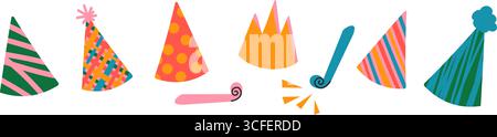 Cappelli e corni per feste di compleanno creano un'illustrazione vettoriale Illustrazione Vettoriale