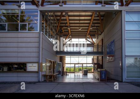 Jackson-Triggs Winery architettura moderna, cartello di direzione Niagara-on-the-Lake a Ontario, Canada Foto Stock