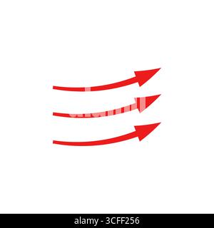 Frecce rosse che indicano la direzione del flusso d'aria con design a movimento curvo Illustrazione Vettoriale
