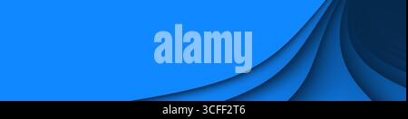 Banner astratto blu azzurro con texture ondulata 3d e sfumature sfumate, forme curve dinamiche. Si piega con le ombre Illustrazione Vettoriale