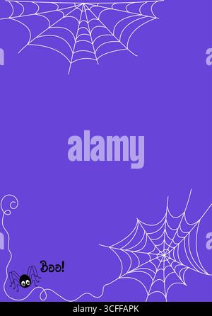 Biglietto d'auguri o modello poster per le festività di Halloween con spazio immacolato, elementi decorativi tradizionali per feste, ragnatela, piccolo insetto ragno carino, autum Illustrazione Vettoriale