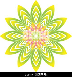 Fantasia geometrica di mandala floreale in giallo verde rosa Illustrazione Vettoriale