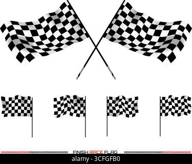 bandiera finale gara 3d a scacchi. Struttura ondulata del controllo della velocità di rally in figura del vettore della strada motorizzata. Sfondo formula retro che rappresenta la velocità Illustrazione Vettoriale