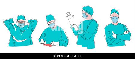 Serie di illustrazioni minimaliste di un chirurgo . Tratto modificabile . Vettore . Illustrazione Vettoriale