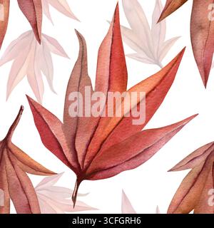 Acero giapponese. Motivo senza cuciture. Illustrazione ad acquerello con foglie autunnali di colore rosso brillante su sfondo trasparente. Per la progettazione di biglietti da visita Foto Stock