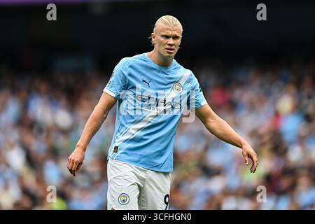 Etihad Stadium, Manchester, Regno Unito. 23 agosto 2025. Premier League Football, Manchester City contro Tottenham Hotspur; Erling Haaland di Manchester City crediti: Action Plus Sports/Alamy Live News Foto Stock