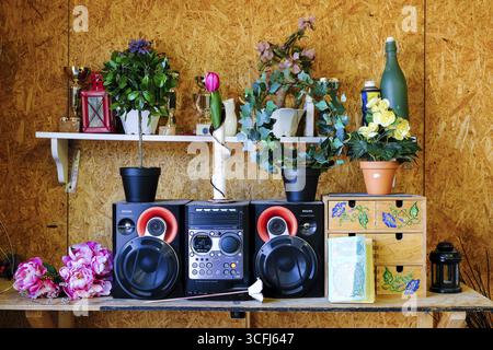 Offerta presso un Loppis, un mercato delle pulci svedese, Vaermland, Svezia Foto Stock