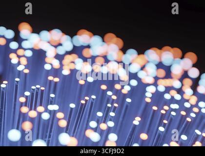 rendering 3d di fibre ottiche lampeggianti per il concetto di trasmissione dei dati Foto Stock