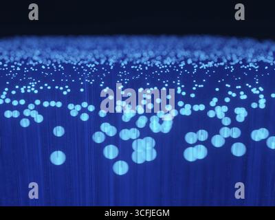 rendering 3d di primo piano in fibra ottica per il concetto di comunicazione Foto Stock