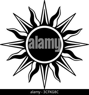 Sole vintage, stile incisione, simbolo esoterico e occulto. Illustrazione vettoriale Illustrazione Vettoriale
