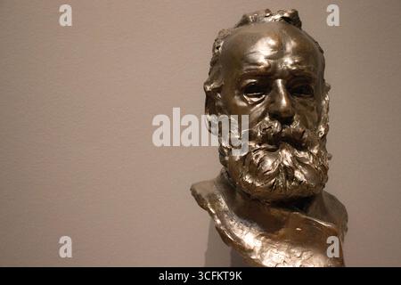 Busto in bronzo e pietra di Victor Hugo, 1883, dello scultore francese Auguste Rodin. Esposto al St. Louis Art Museum di St. Louis, Missouri, USA. Foto Stock