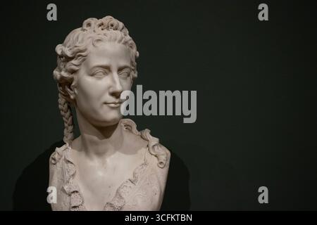 Busto in marmo di Madame du Vaucel, 1712, dell'artista francese Antoine Coysevox. Esposto al St. Louis Art Museum di St. Louis, Missouri, USA. Foto Stock