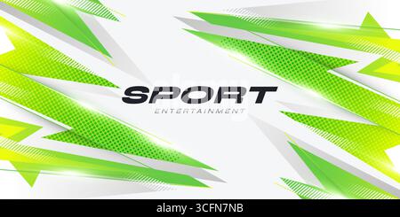 Sfondo sportivo moderno con forma geometrica verde e grigio ed effetti luminosi accesi. Sfondo futuristico per presentazione, Banner Design Illustrazione Vettoriale