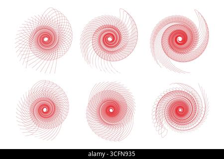Disegno a spirale astratto geometrico circolare Set di disegni a spirale in colori vibranti. Illustrazione Vettoriale
