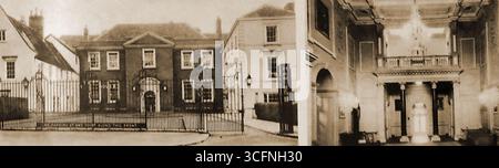 Una vista del 1950 circa della Mansion House, Norwich Regno Unito. e (a destra) il suo interno come era in quel momento.. Ora meglio conosciuta come la Assembly House, l'edificio georgiano è stato progettato dall'architetto Thomas Ivory nel 1754 Foto Stock