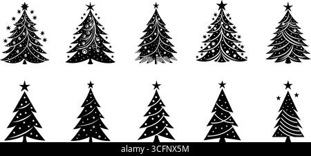 Semplice silhouette dell'albero di Natale illustrazione vettoriale Design natalizio minimalista Illustrazione Vettoriale