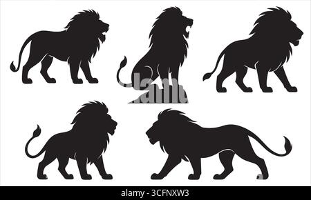 Icone vettoriali con silhouette Dynamic Lion Illustrazione Vettoriale