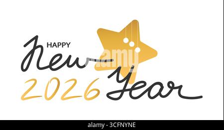 Felice anno nuovo 2026 calligrafia. Scritte disegnate a mano. Illustrazione vettoriale Illustrazione Vettoriale
