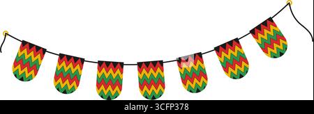 Ghirlande Pennant decorative su corda in colori tradizionali panafricani elemento di design festoso Kwanzaa. Illustrazione vettoriale isolata: Banner di invito del partito delle carte tematiche Kwanzaa, opuscolo, etichetta, etichetta, prezzo Illustrazione Vettoriale