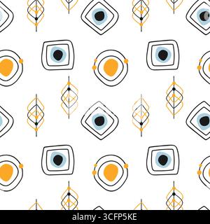 Motivo scandinavo astratto, sfondo crema con forme geometriche: Diamanti, cerchi, quadrati. Illustrazione vettoriale Illustrazione Vettoriale