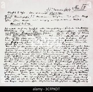 Saluti di Capodanno da Carl Maria von Weber, 1786 - 1826, compositore, direttore d'orchestra e pianista tedesco alla sua sposa Caroline Elisabeth Antoinette Brandt, 1817 Foto Stock