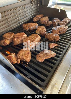 Bistecche di filetto mignon di prima scelta, cucinate su un barbecue sul retro, 2025, Montana, Stati Uniti Foto Stock