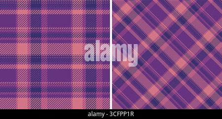 Due motivi tartan senza cuciture, uno ortogonale e uno diagonale. Le tonalità viola creano un'estetica moderna ma classica. Da utilizzare per tessuti, sfondi o avvolgimenti Illustrazione Vettoriale