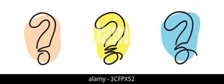 Set di punti interrogativi per disegno continuo con illustrazione di sfondo astratta colorata Illustrazione Vettoriale