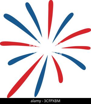 Sequenza astratta rossa e blu. Celebrazione o esplosione su sfondo bianco Illustrazione Vettoriale