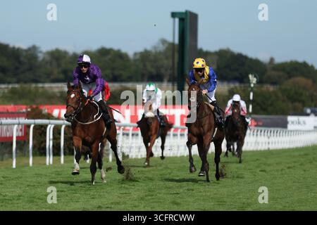 L'antico Egitto guidato dal fantino Rowan Scott vince la quinta gara all'ippodromo Goodwood di Chichester. Data foto: Domenica 24 agosto 2025. Foto Stock